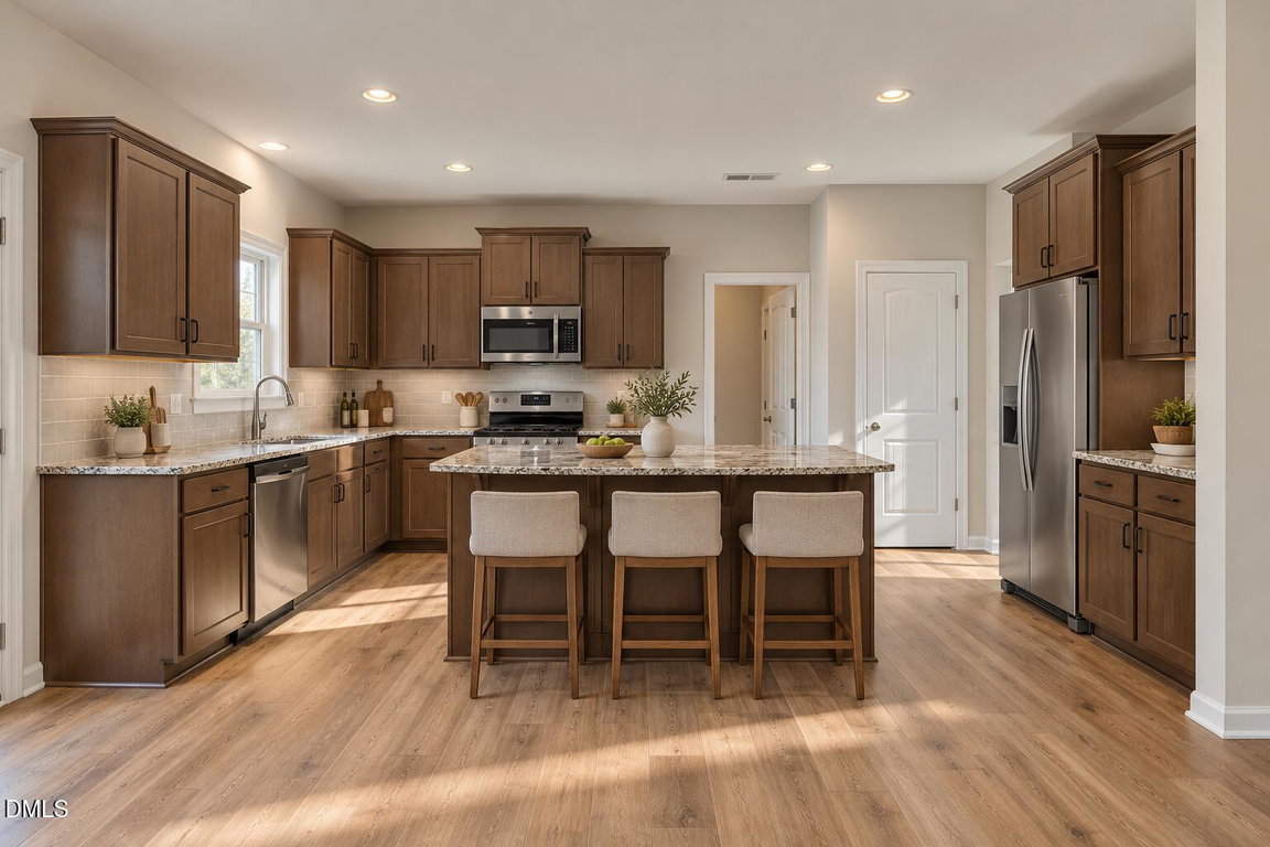 Warm Oak Kitchen With Granite Island-3