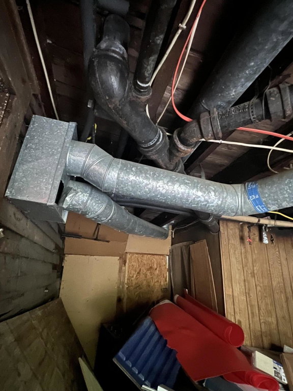 lower level duct work, plumbing and wiri