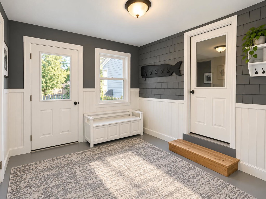 Coastal Farmhouse Mudroom Entryway