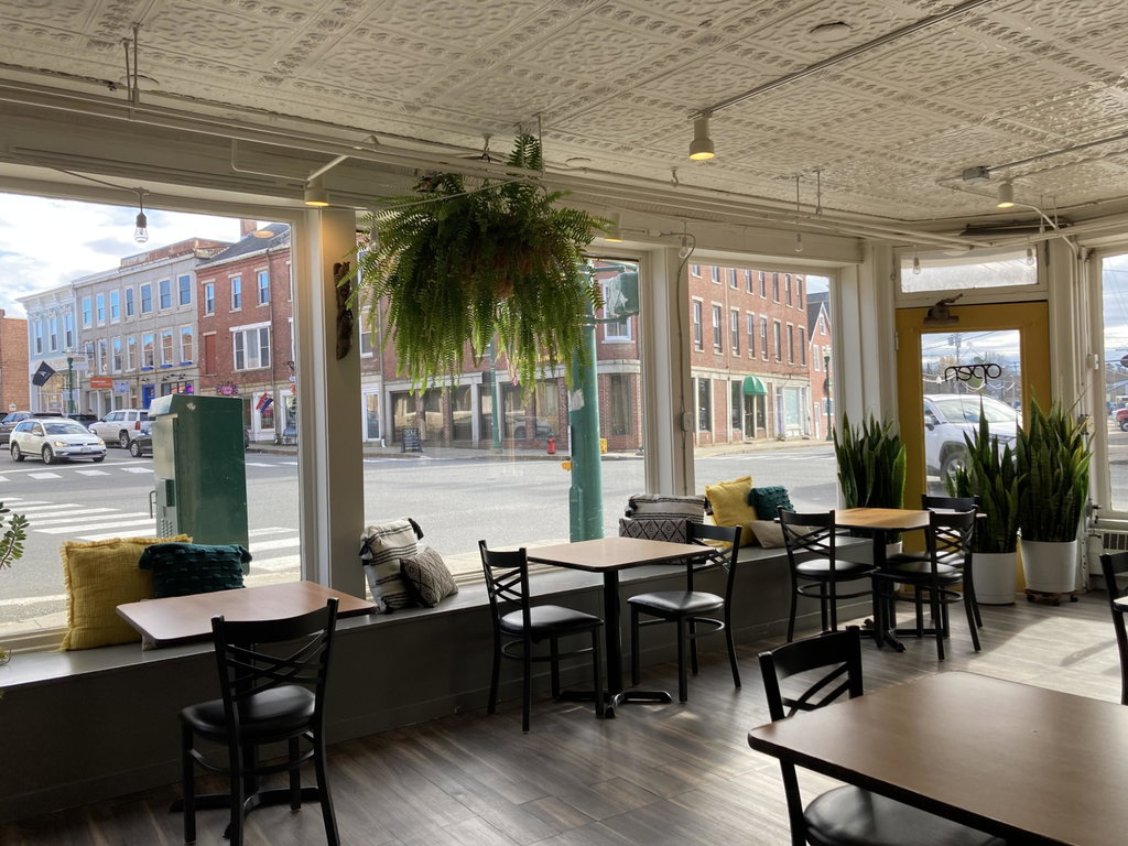Restaurant interior seating.