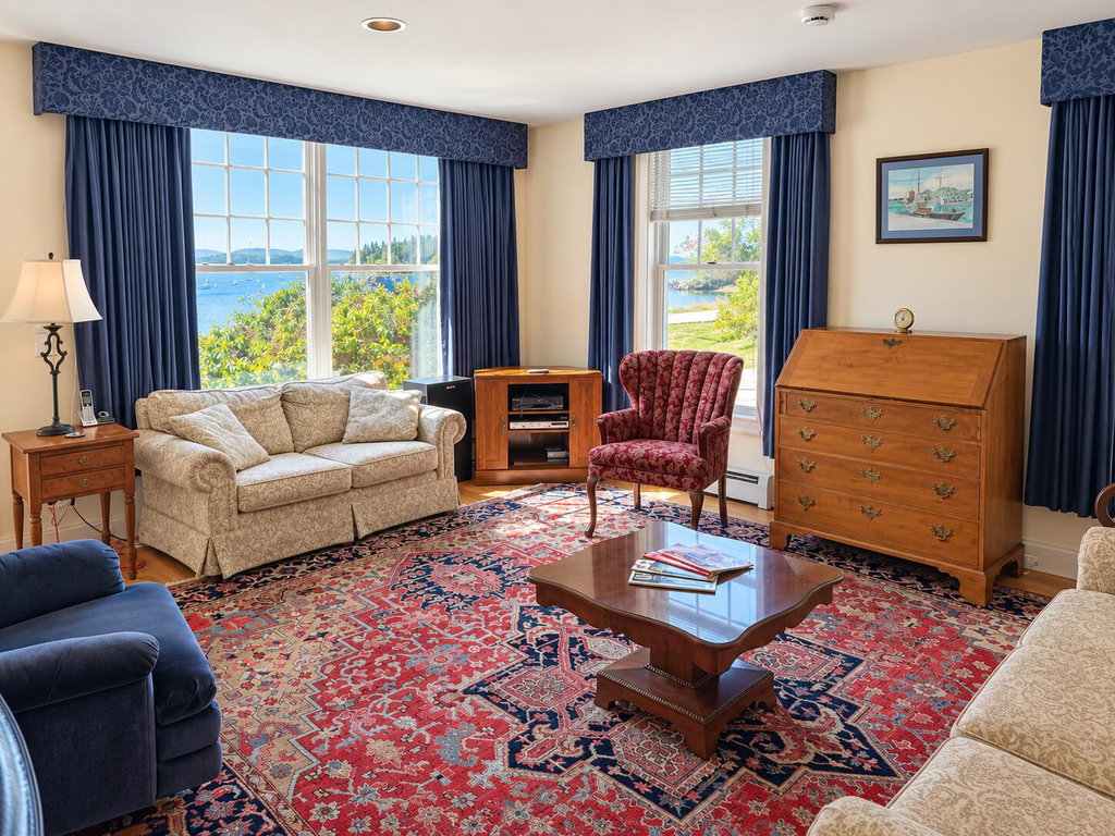 Living room with view of water
