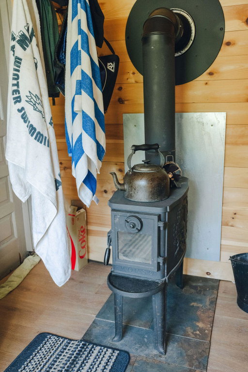 Woodstove in Mudroom