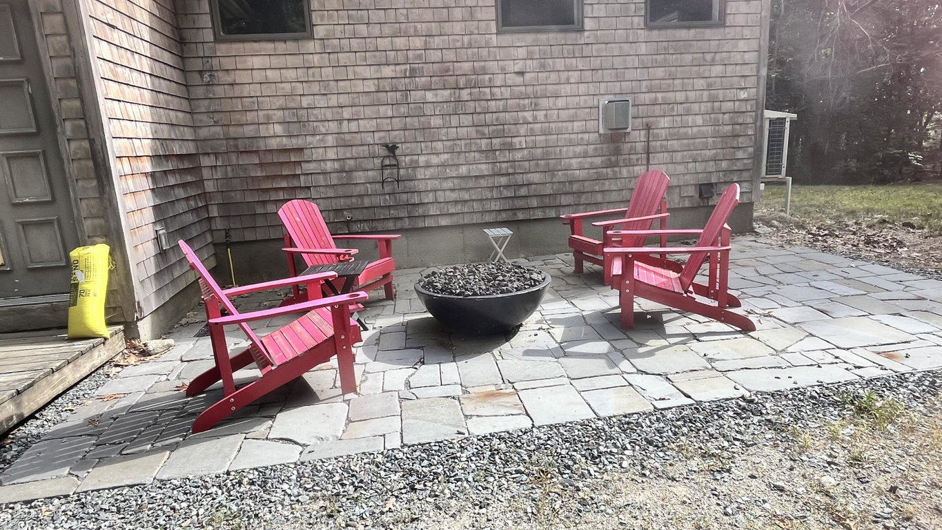 Patio with cement bowl propane heater