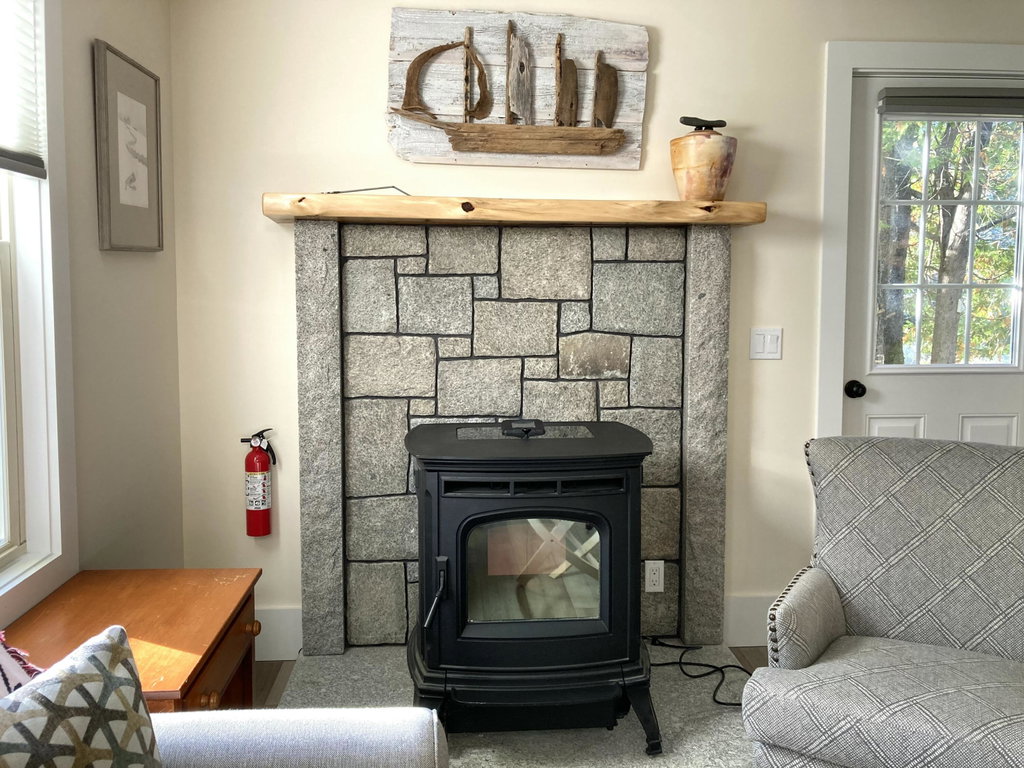 Pellet stove, granite surround.