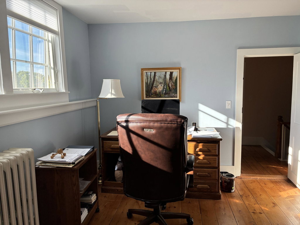 Blue suite sitting area/office.
