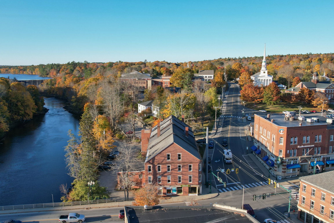 River frontage from buildings.