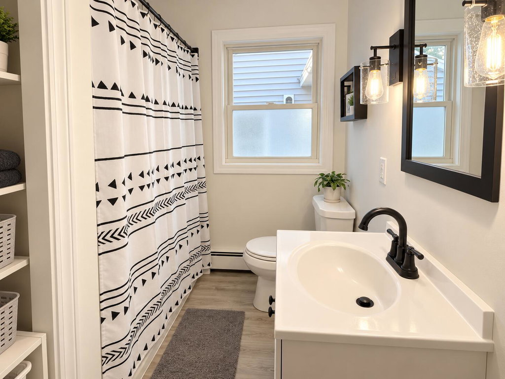 Modern Bathroom with Geometric Shower Cu