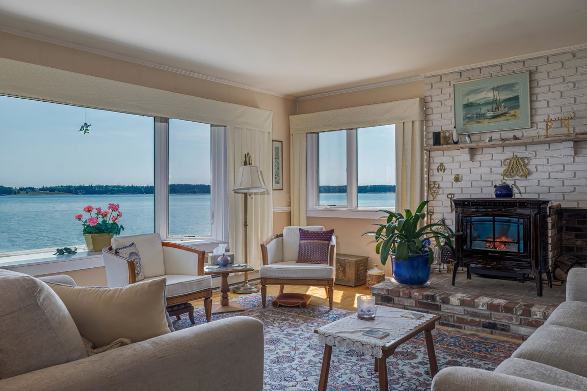 Living room with a wood stove