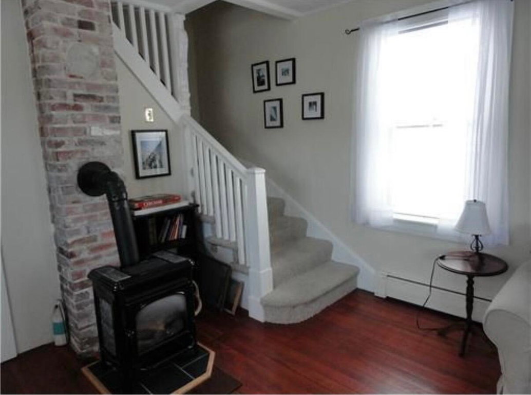 LR stove, stairs